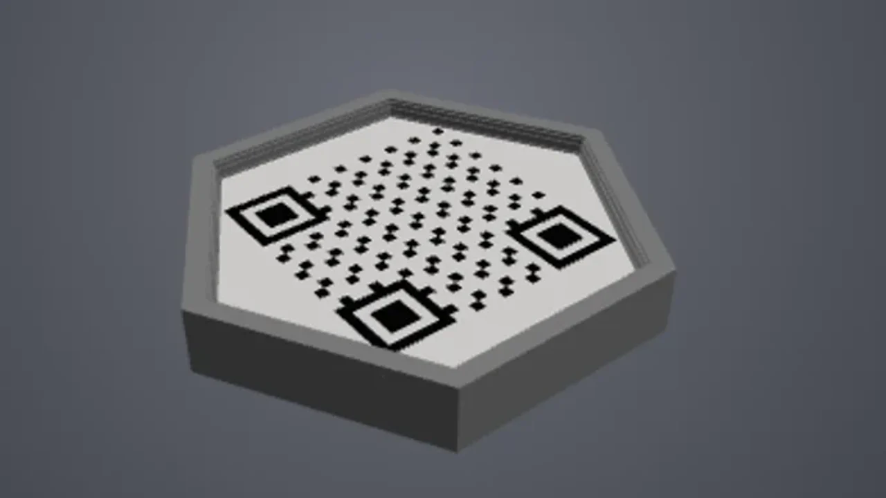 3D tisknutelný šestihranný nosič se skutečným QR kódem