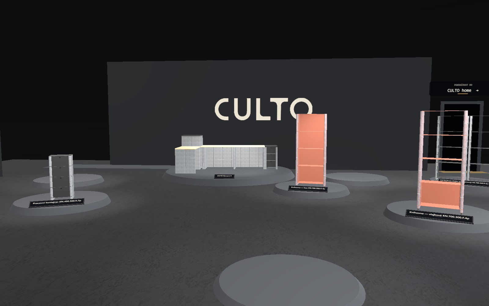 3D showroom s produkty na pódiích